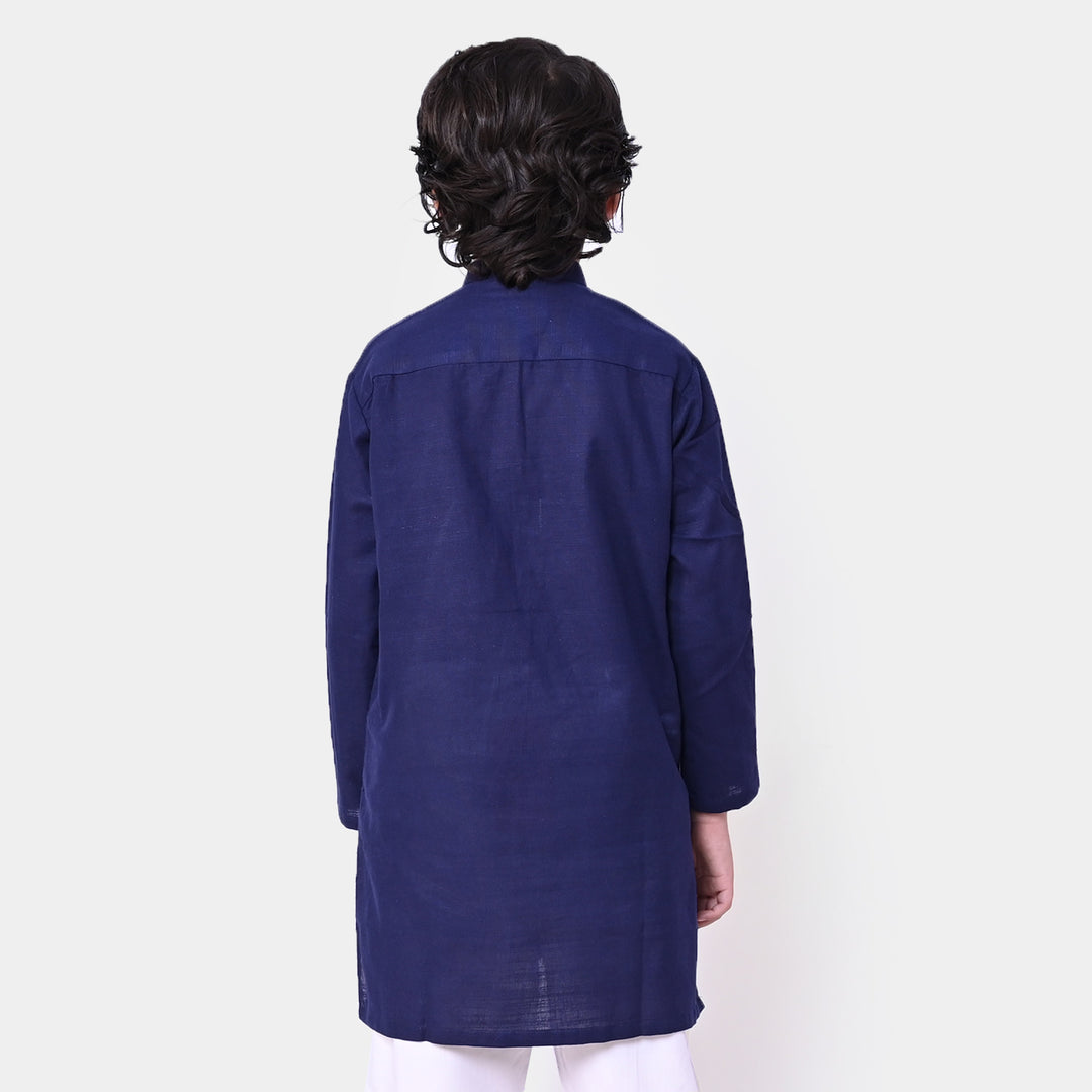 Boys Cotton Basic Kurta - Navy