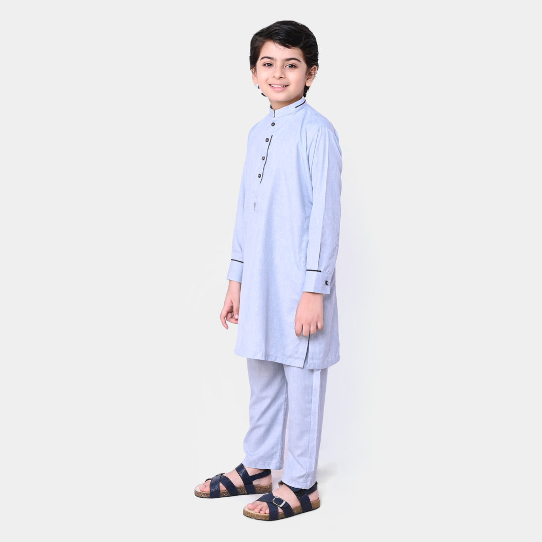 Boys Styling Kurta Pajama Suit  - Blue Melan