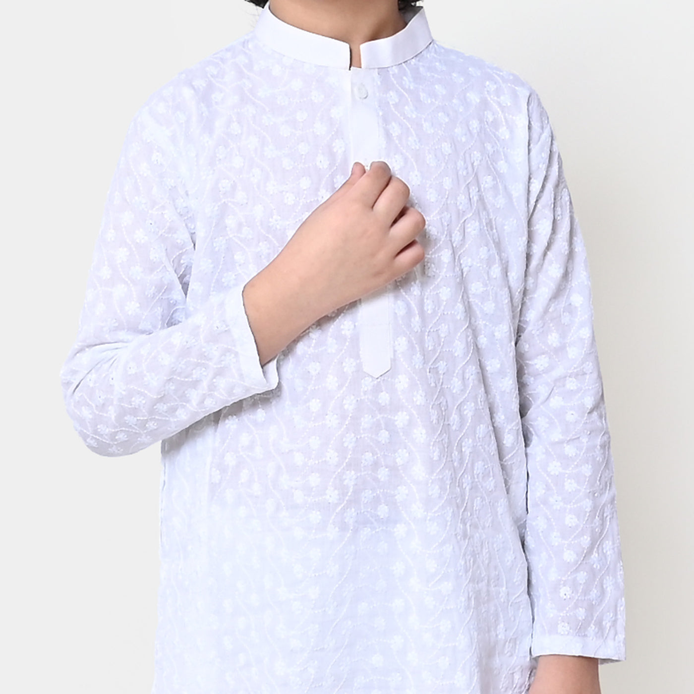 Boys Chikankari Basic Kurta  - White