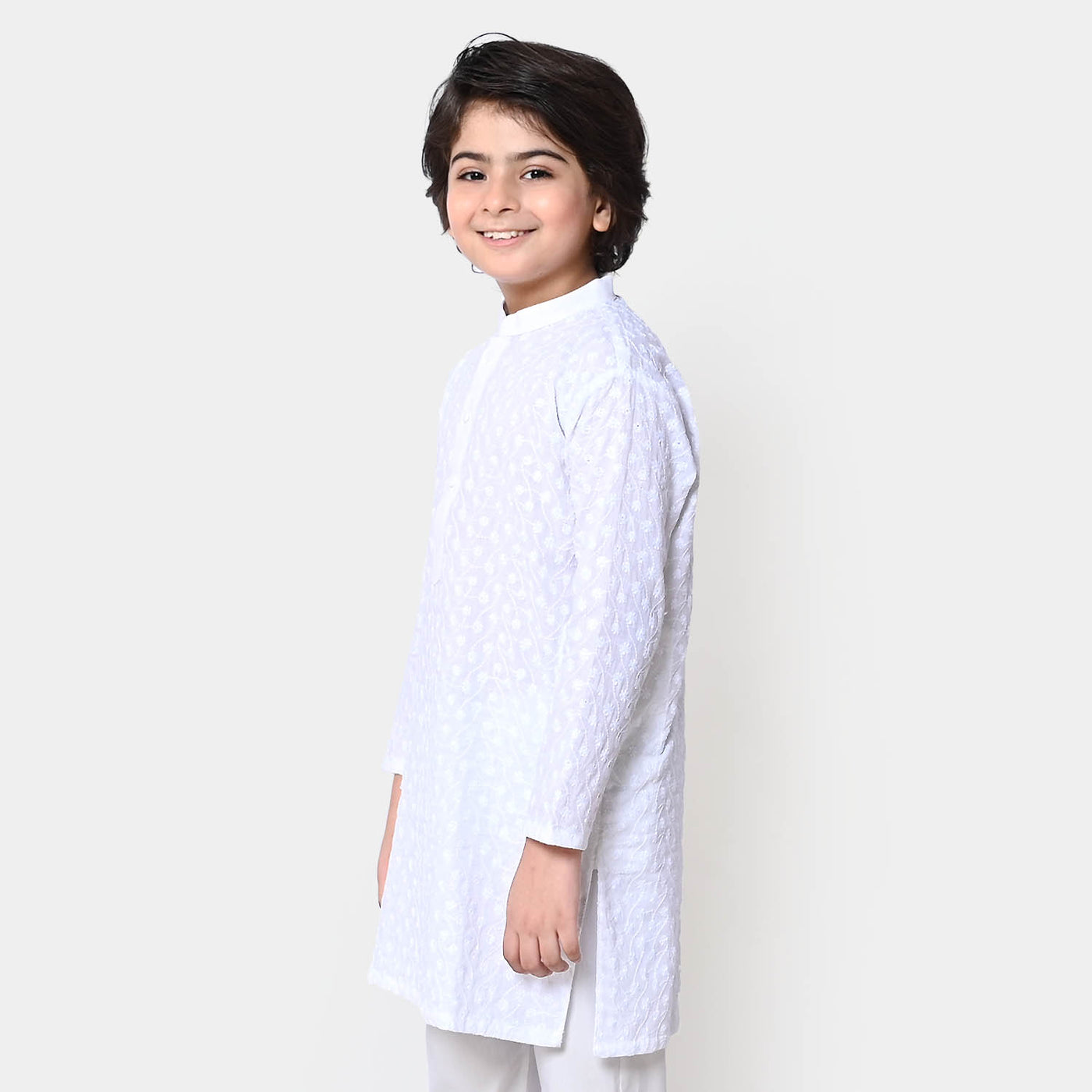 Boys Chikankari Basic Kurta  - White