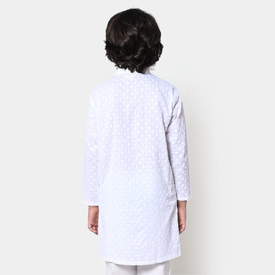 Boys Chikankari Basic Kurta  - White