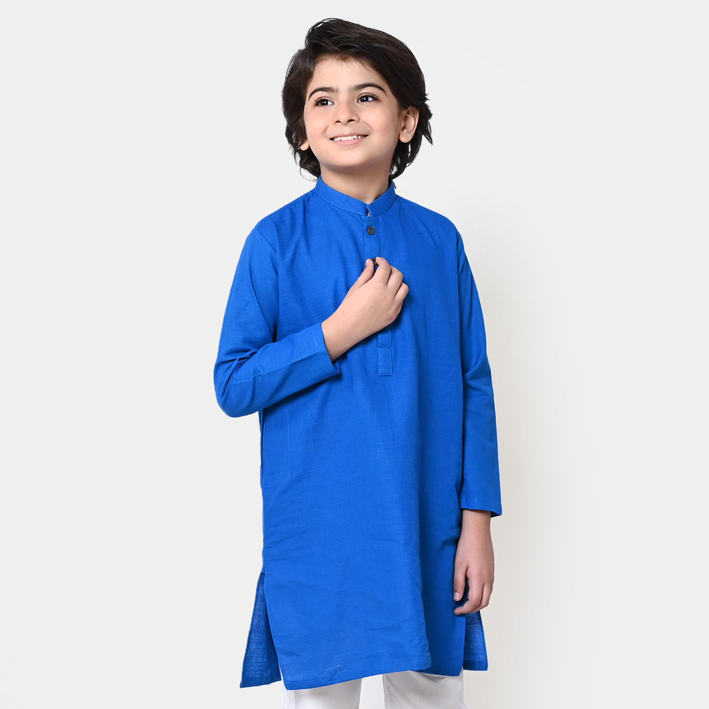 Boys Cotton Basic Kurta - Indigo Blue