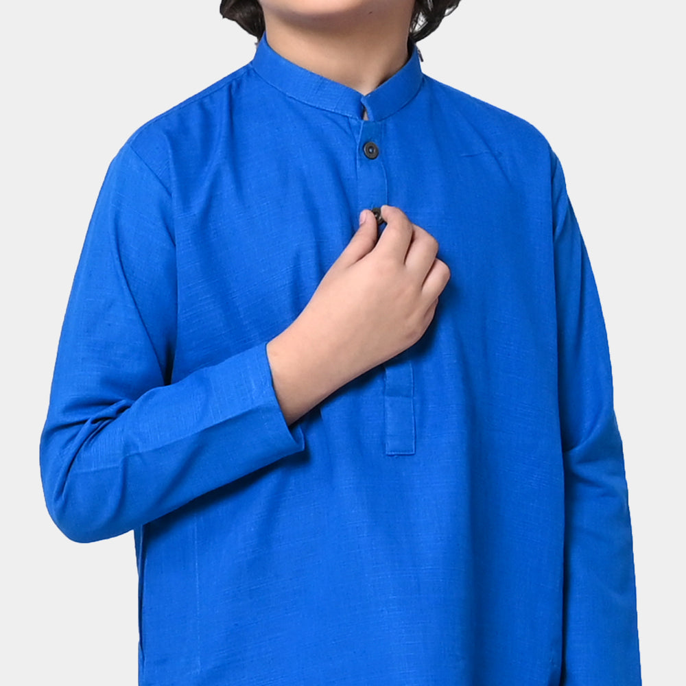 Boys Cotton Basic Kurta - Indigo Blue