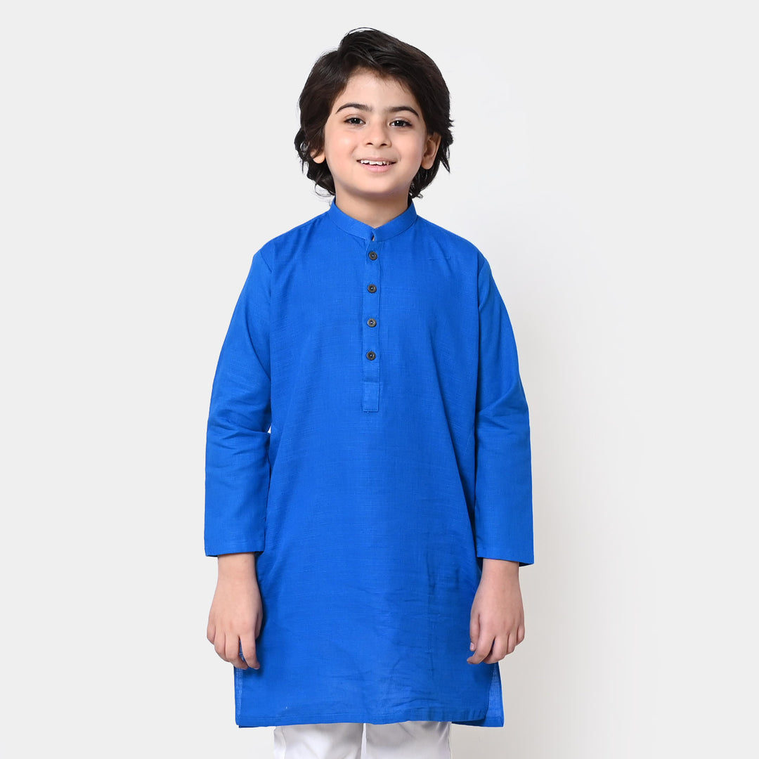 Boys Cotton Basic Kurta - Indigo Blue