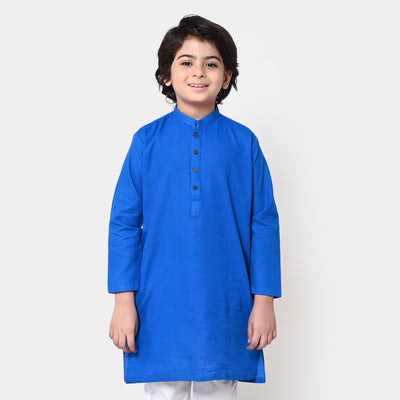 Boys Cotton Basic Kurta - Indigo Blue