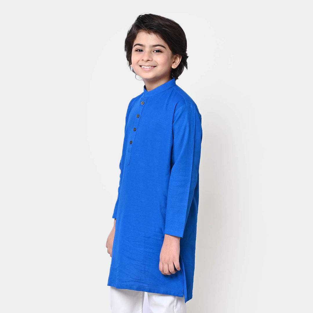 Boys Cotton Basic Kurta - Indigo Blue