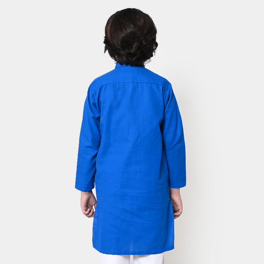 Boys Cotton Basic Kurta - Indigo Blue