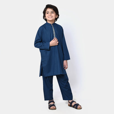 Boys Viscose Embroidered Kurta Pajama - Blue