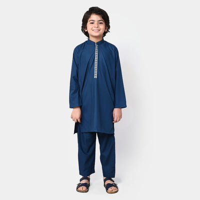 Boys Viscose Embroidered Kurta Pajama - Blue