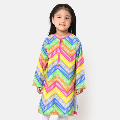 Girls Cotton Digital Print Kurti Chunri - Multi