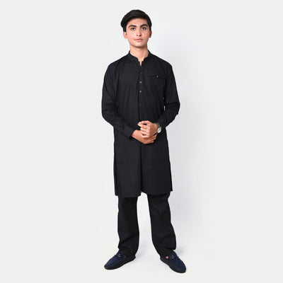 Teens Boys Styling Kurta Pajama Suit - Black