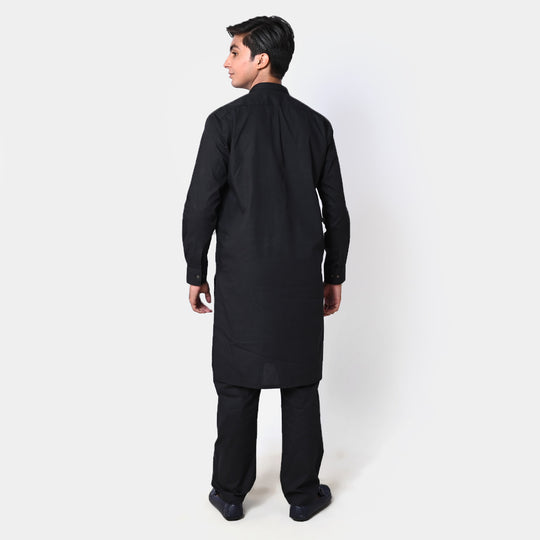 Teens Boys Styling Kurta Pajama Suit - Black