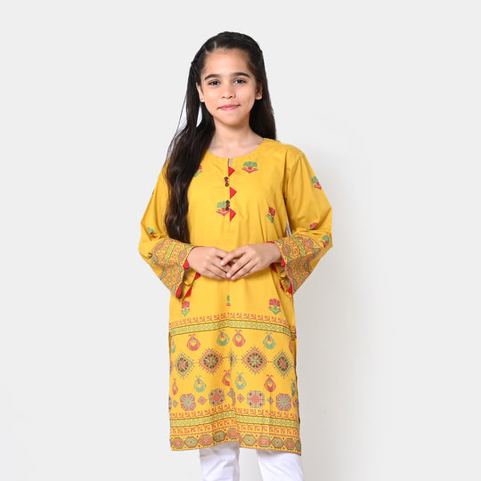 Girls Cotton Digital Print Kurti Flower Maze - Yellow