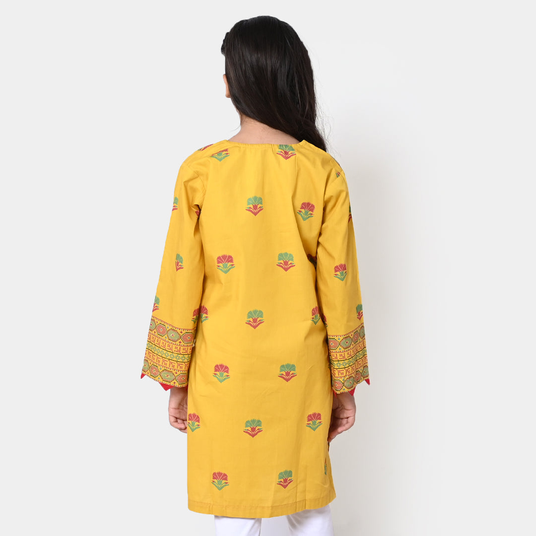 Girls Cotton Digital Print Kurti Flower Maze - Yellow