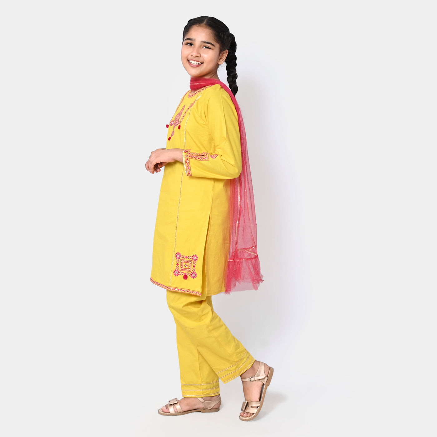 Girls Cotton 3PCs Suit Dil Naz - Yellow