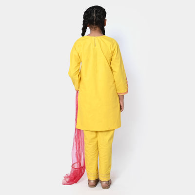 Girls Cotton 3PCs Suit Dil Naz - Yellow