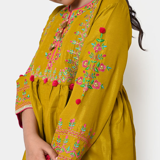 Girls 3 PCs Fancy Suit Mehfil -Mustard