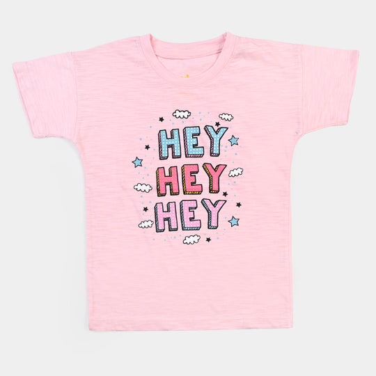 Girls Cotton T-Shirt Hey Hey Hey - Light Pink