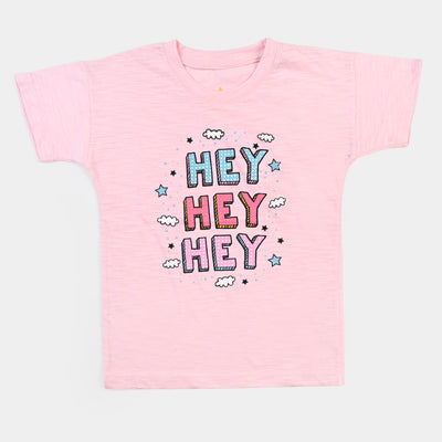 Girls Cotton T-Shirt Hey Hey Hey - Light Pink