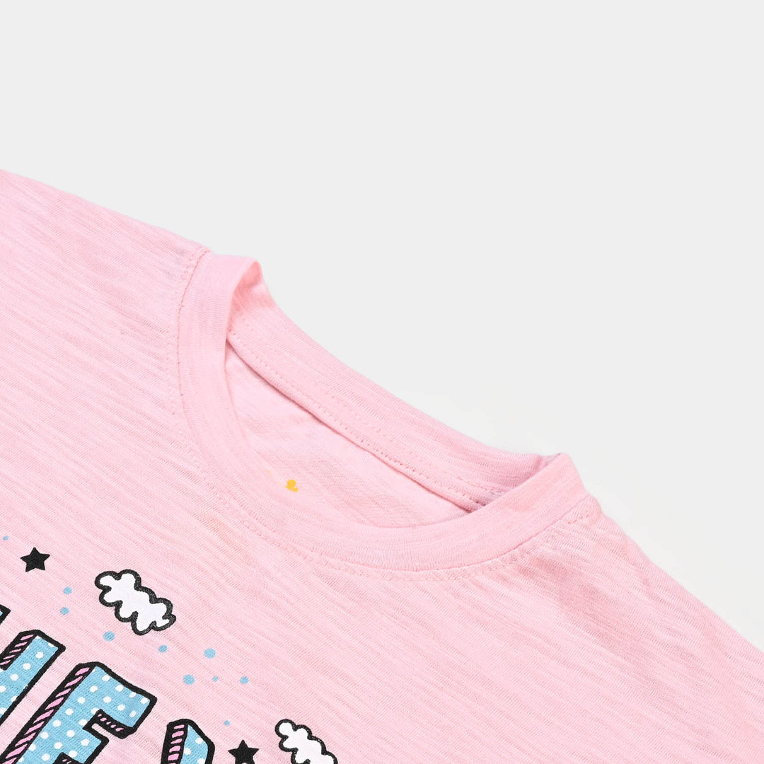 Girls Cotton T-Shirt Hey Hey Hey - Light Pink