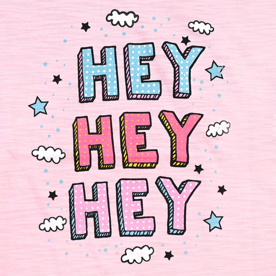 Girls Cotton T-Shirt Hey Hey Hey - Light Pink