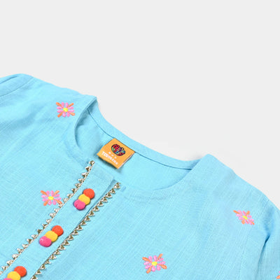 Girls Cotton Embroidered Kurti Pop - Blue