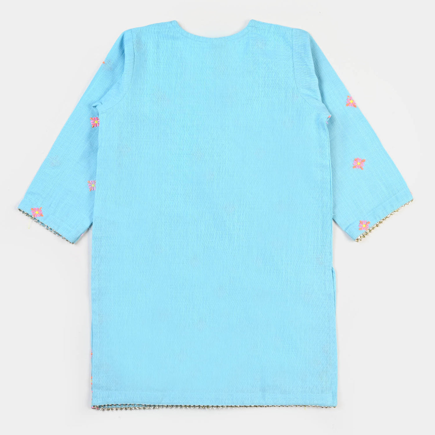 Girls Cotton Embroidered Kurti Pop - Blue