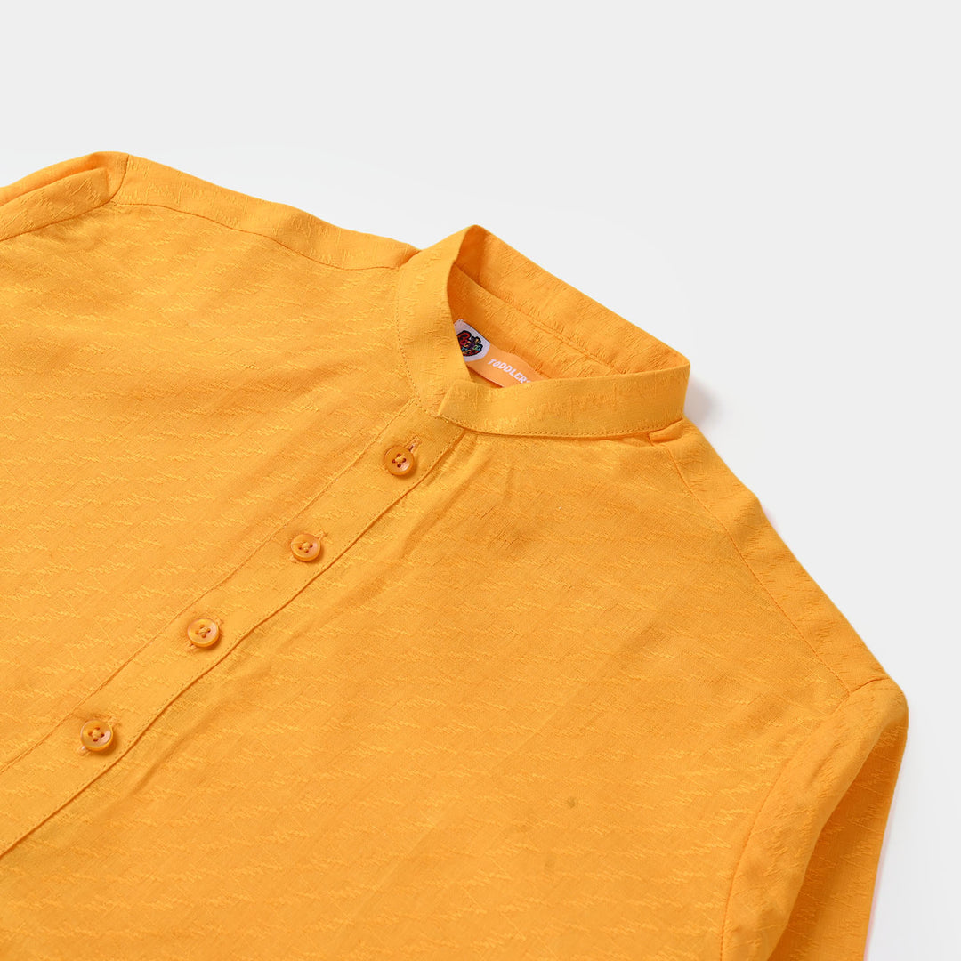 Boys Jacquard Basic Kurta - Citrus