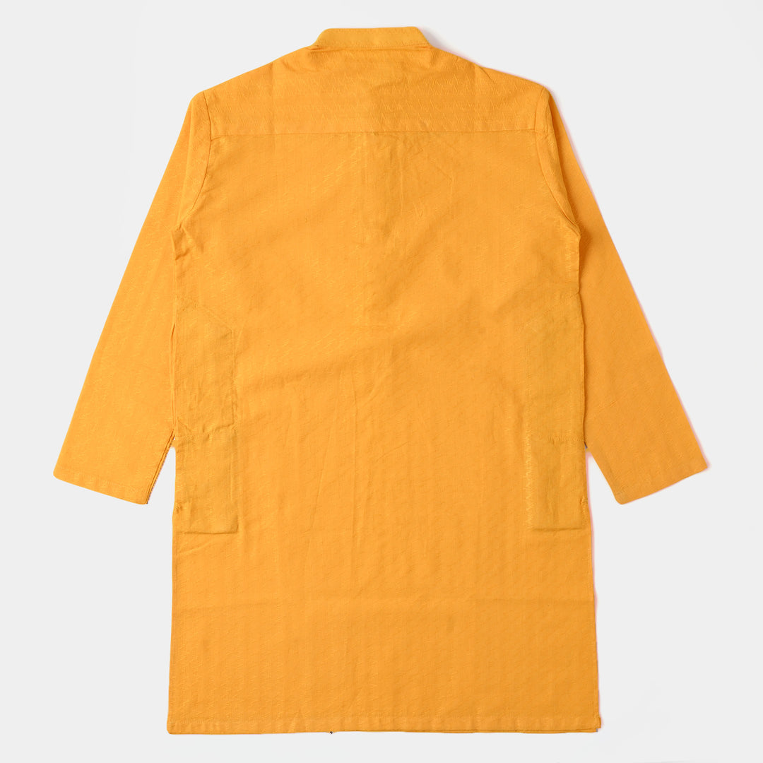 Boys Jacquard Basic Kurta - Citrus