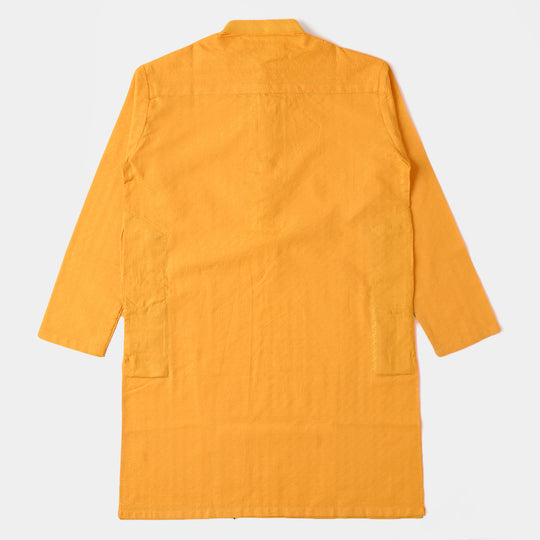 Boys Jacquard Basic Kurta - Citrus