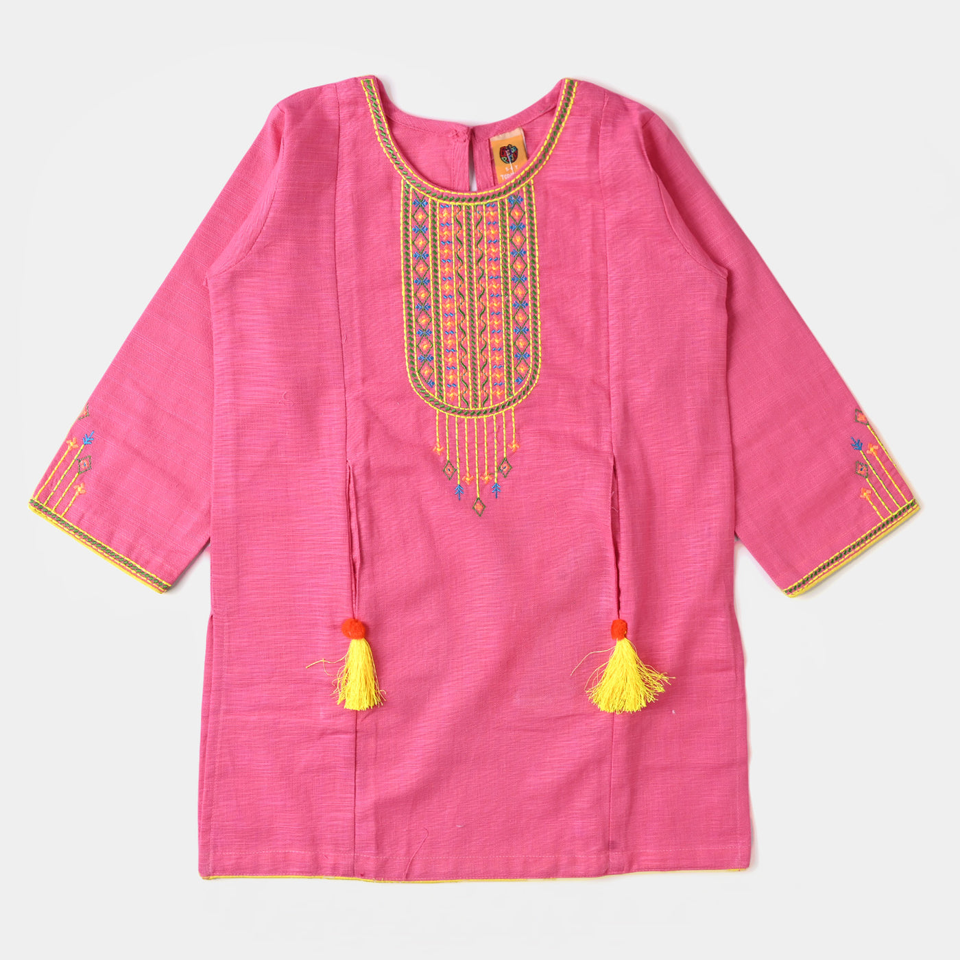 Girls Cotton Embroidered Kurti Highlights  - Hot Pink