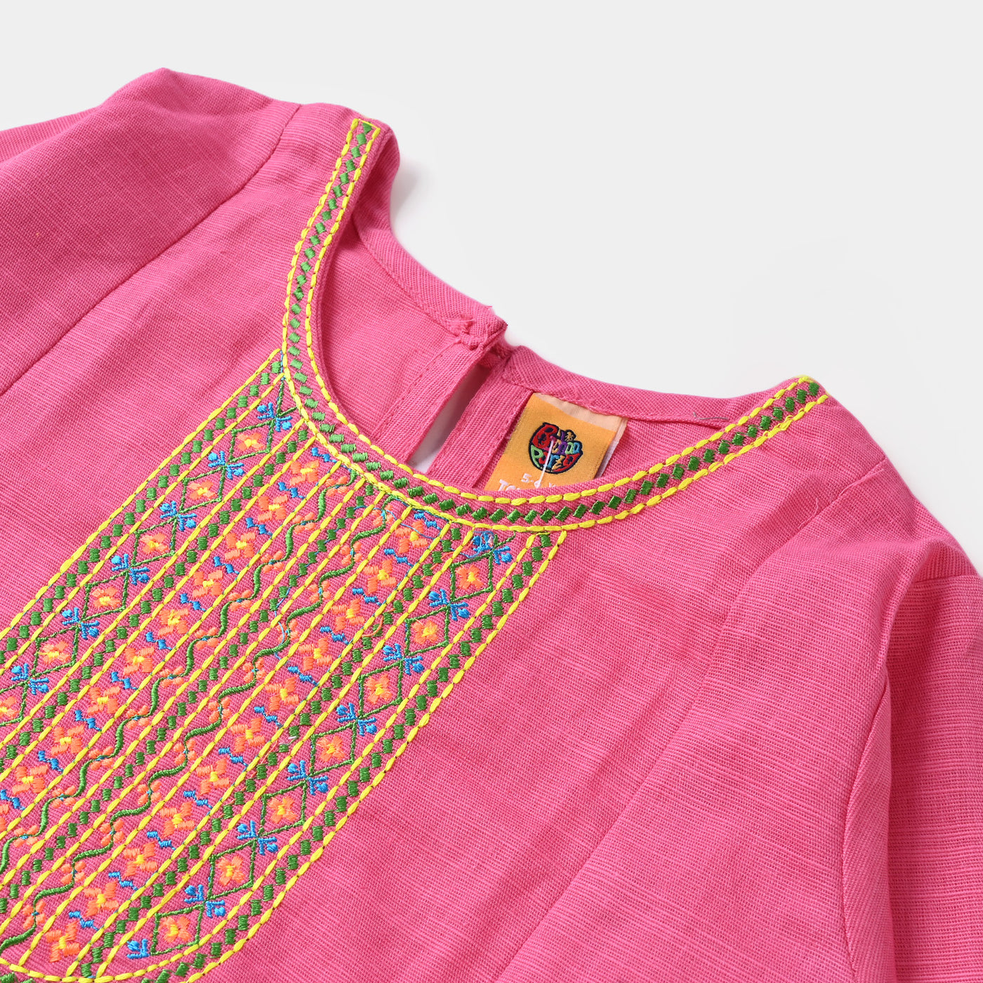 Girls Cotton Embroidered Kurti Highlights  - Hot Pink