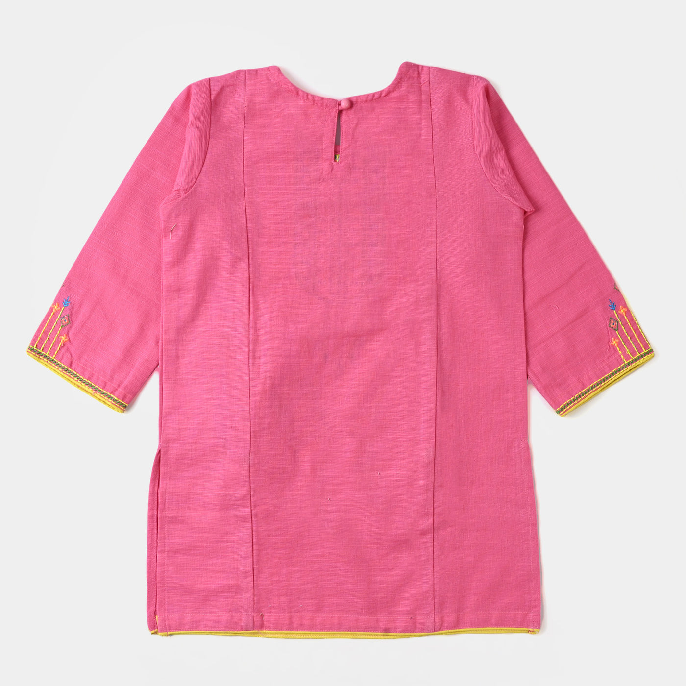 Girls Cotton Embroidered Kurti Highlights  - Hot Pink