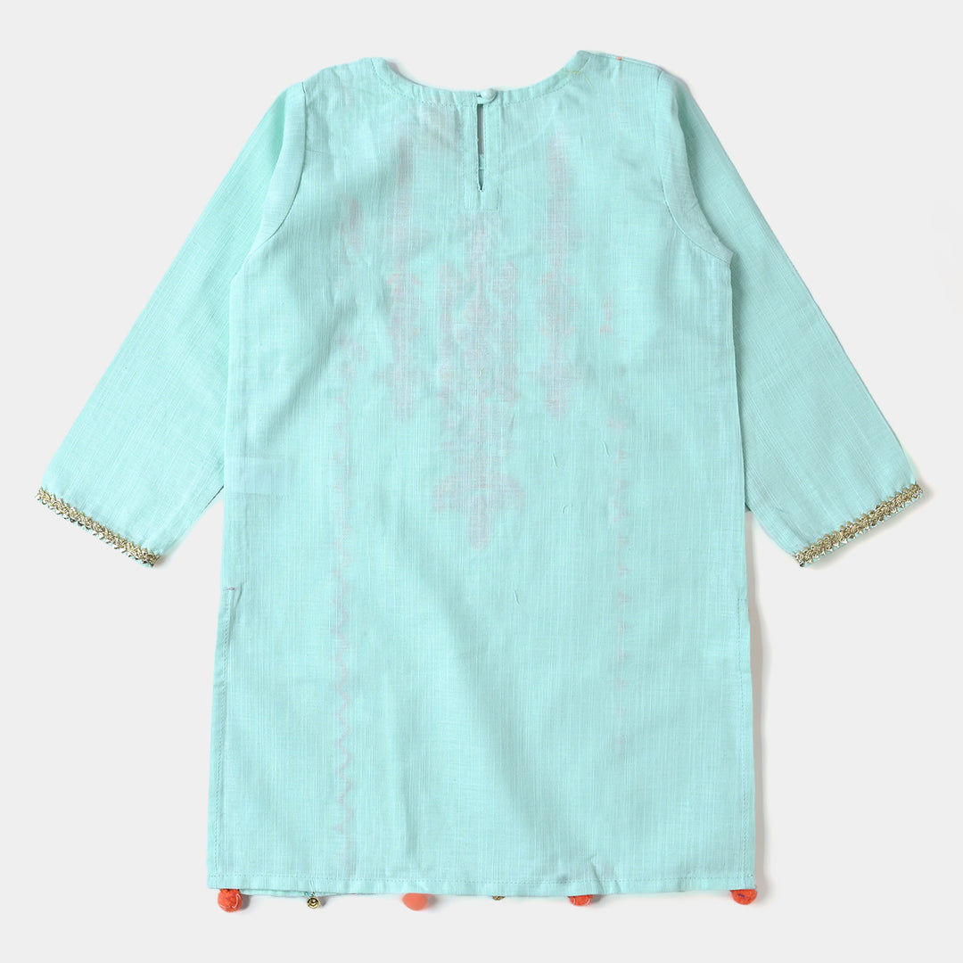 Girls Cotton 2PCs Suit Noor-e-Dill  - Mint Green