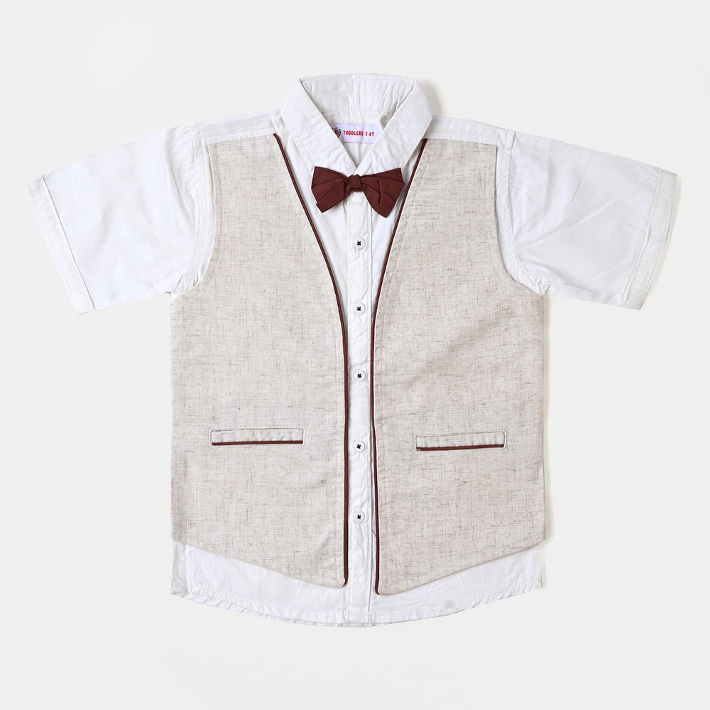 Infant Boys Cotton Suit  - Sand