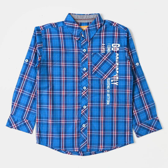 Boys Casual Shirt Skate Board  - Check Blue