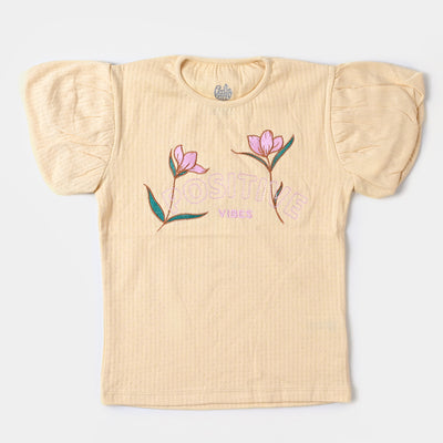 Girls Cotton T-Shirt Fancy  - M Mustard