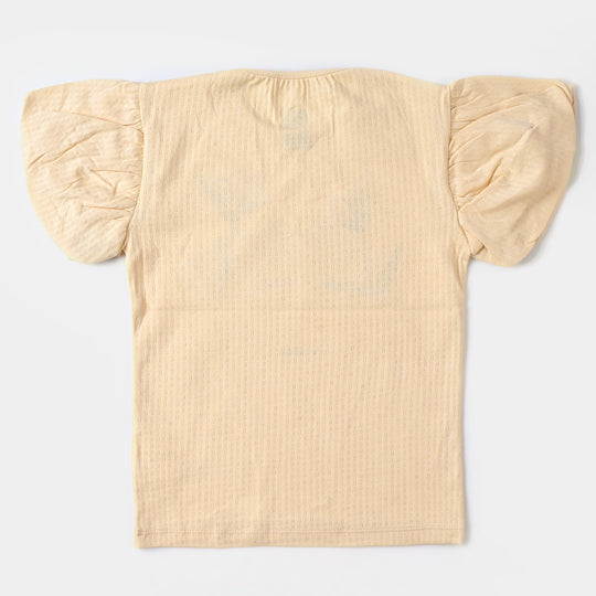 Girls Cotton T-Shirt Fancy  - M Mustard