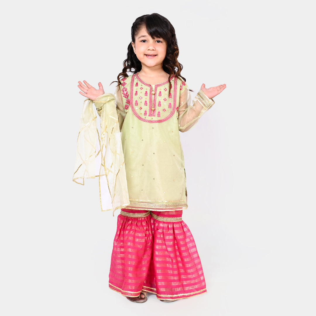 Girls 3Pcs Fancy Suit Bahar-e-Gul - Green