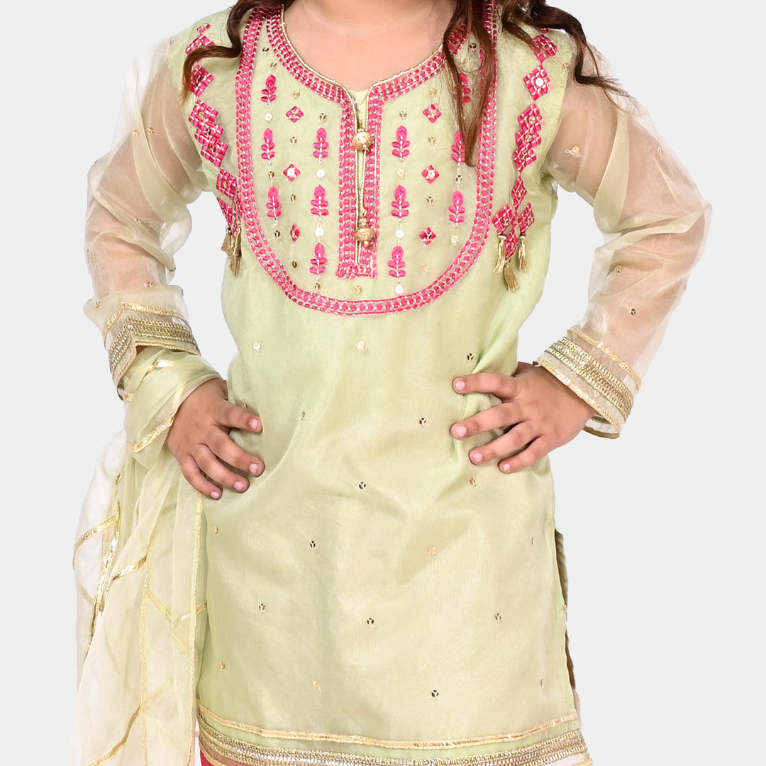 Girls 3Pcs Fancy Suit Bahar-e-Gul - Green