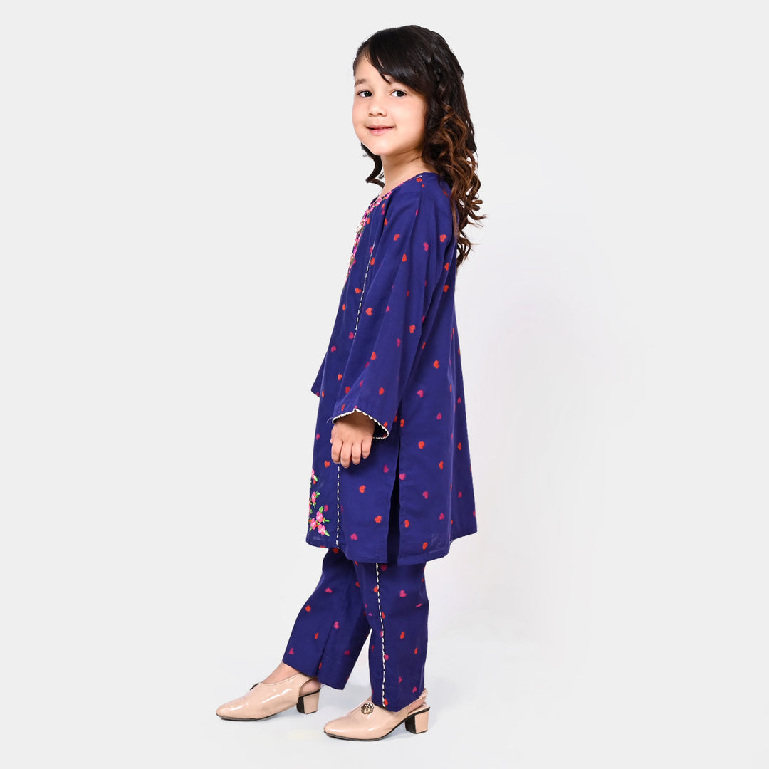 Girls Jacquard 2 Pcs Suit Heart To Heart - Navy