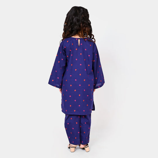 Girls Jacquard 2 Pcs Suit Heart To Heart - Navy