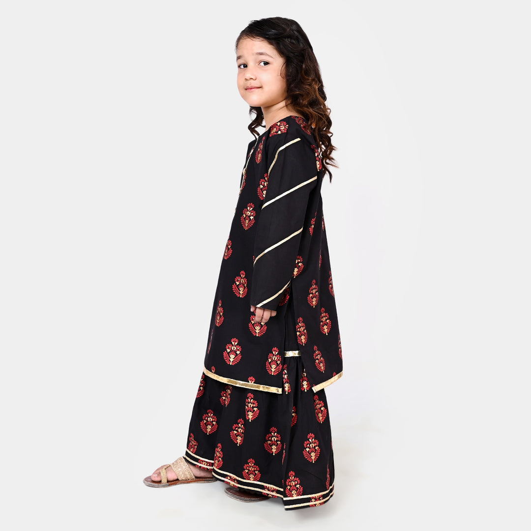 Girls Printed Fancy 2 PCs Bahar Suit - Black