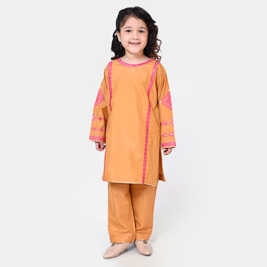 Girls Jacquard 2Pcs Suit Rim Jhim - Golden