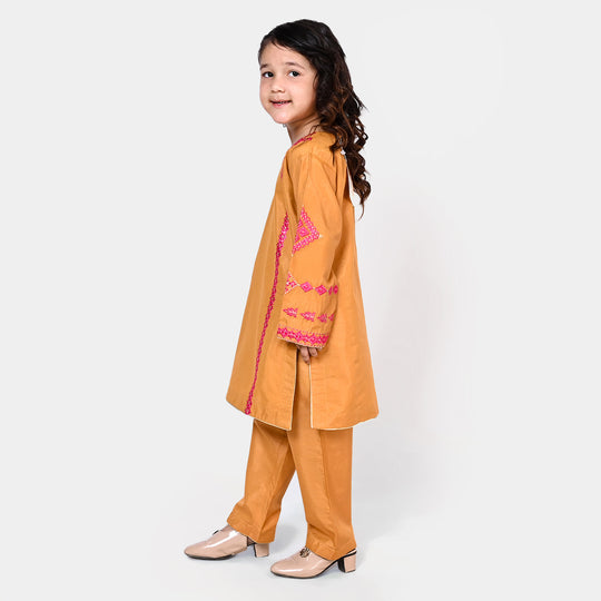 Girls Jacquard 2Pcs Suit Rim Jhim - Golden