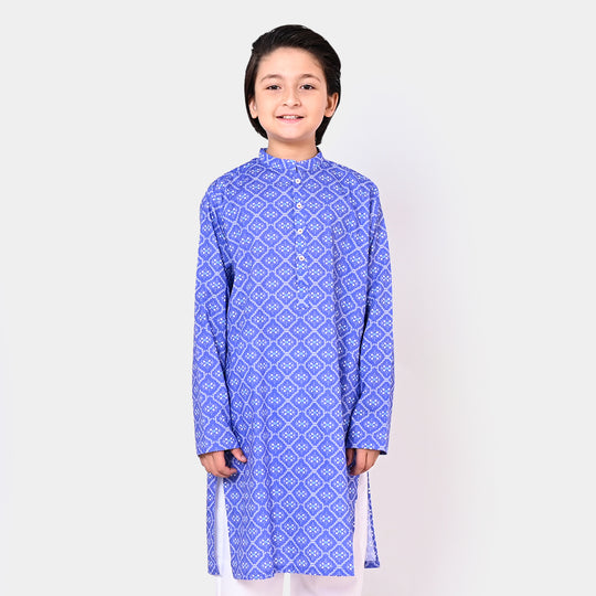 Boys Cotton Digital Print Kurta - Blue