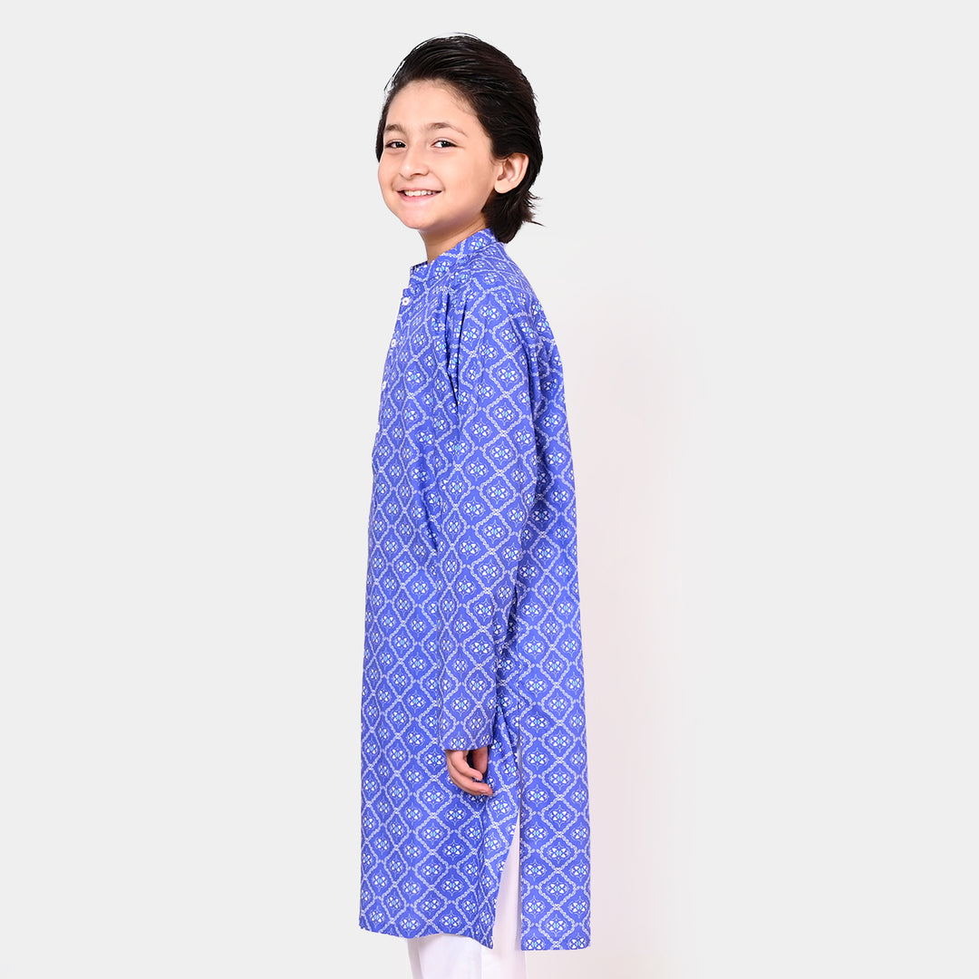 Boys Cotton Digital Print Kurta - Blue