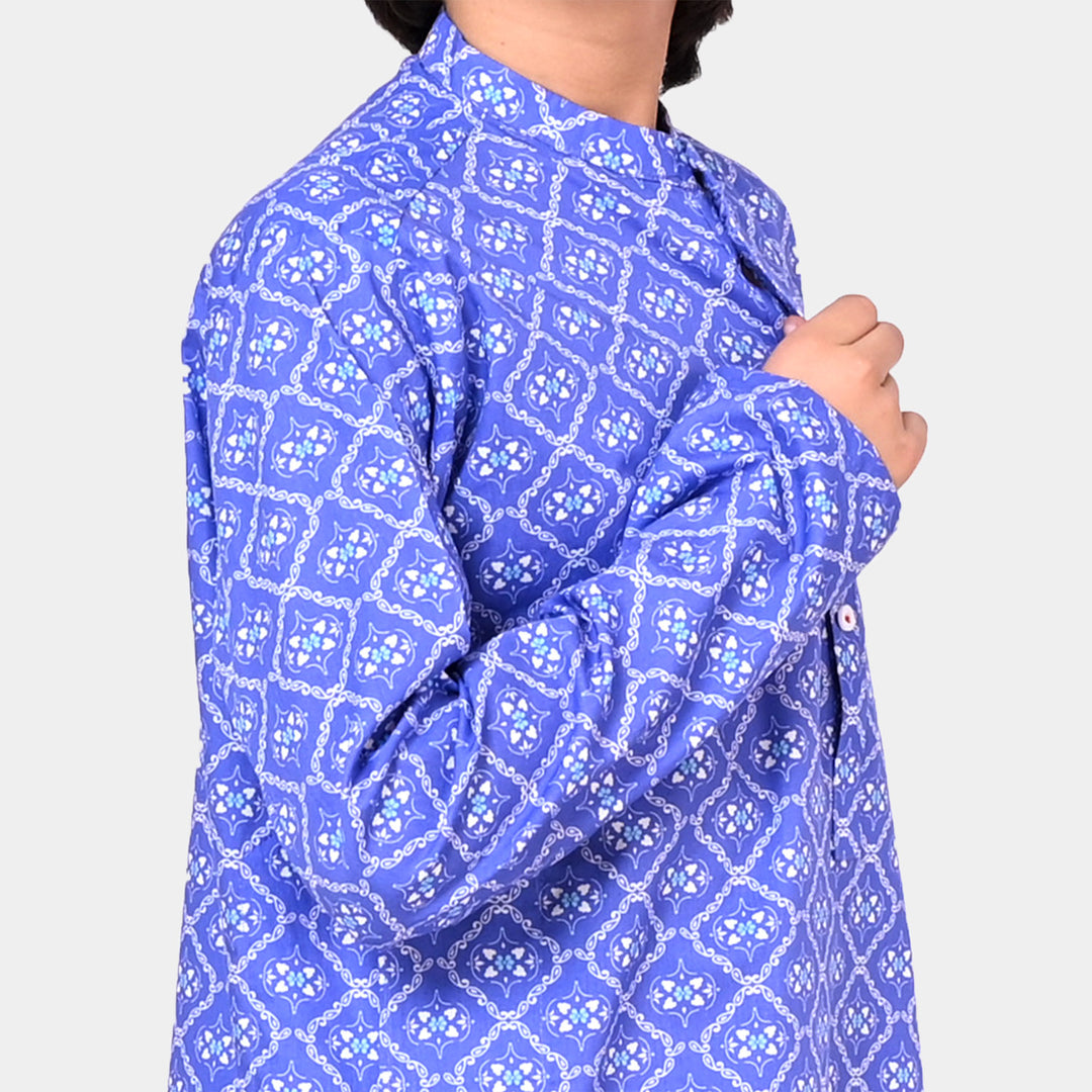 Boys Cotton Digital Print Kurta - Blue