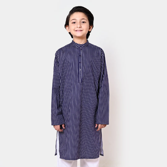 Boys Cotton Printed Kurta - Navy Blue