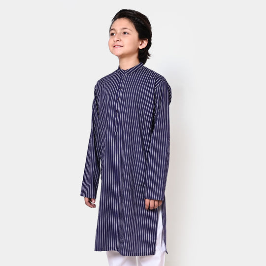 Boys Cotton Printed Kurta - Navy Blue